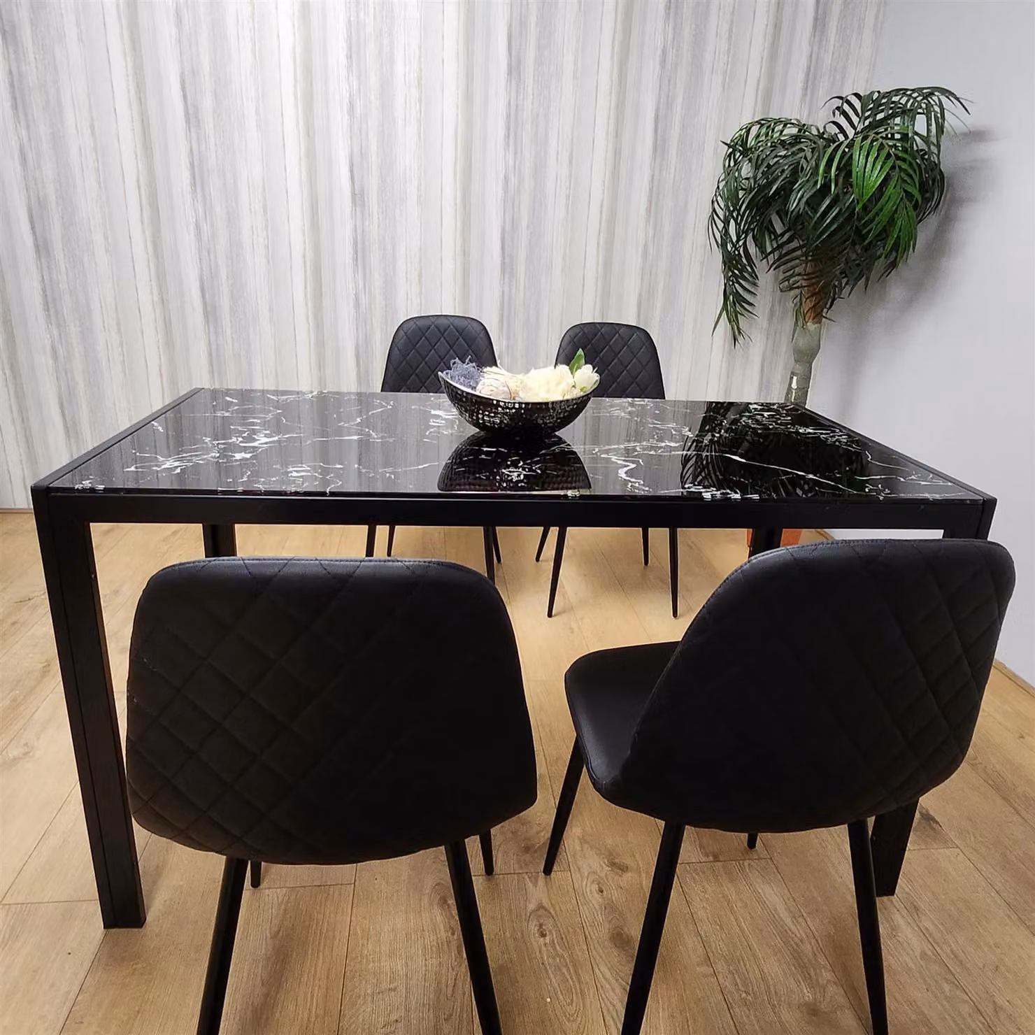 Kosy Koala Modern Rectangular Black Glass Dining Table with 4 Brown Faux Leather Chairs – 3