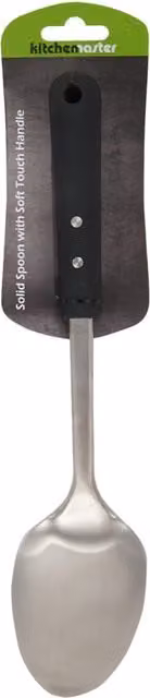 Kitchen Master Stainless Steel Solid Cooking Spoon with Soft Touch Handle in Silver and Black