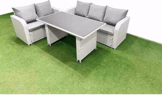Fimous 5-Seater L-Shape Garden Sofa Set with Coffee Table in Light Grey PE Rattan and Tempered Glass