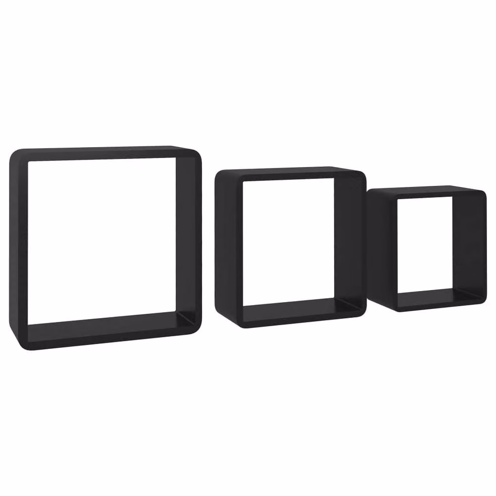 Berkfield Home Set of 3 Black MDF Wall Mounted Cube Shelves – 3