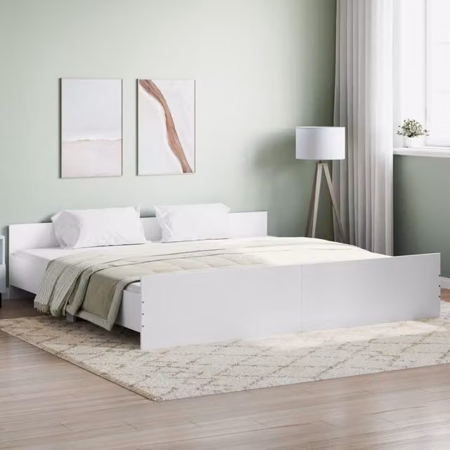 Berkfield Home Super King Bed Frame with Headboard and Footboard in White, W/D/H: 180 x 200 cm