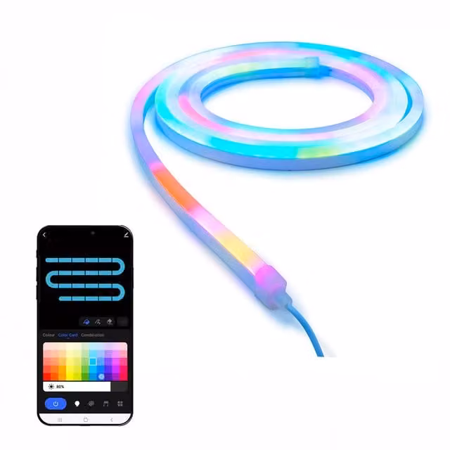ValueLights Smart RGBIC Flexible Silicone Rope Lights in White and Multicolour, Length: 21.5 cm