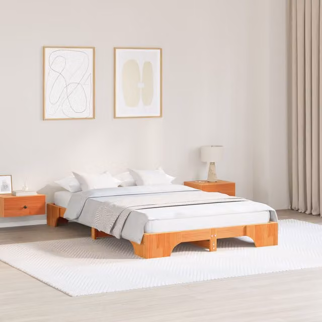 Berkfield Home Solid Pine Wood Bed Frame, Wax Brown, W: 135 cm, L: 190 cm