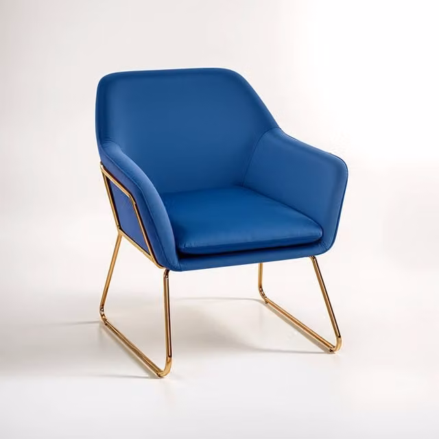 Orsina Modern Blue Velvet Armchair with Gold Metal Frame
