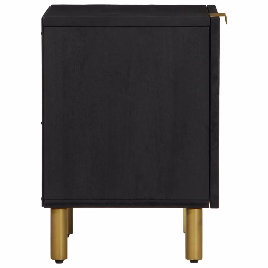 Berkfield Home Set of 2 Black Mango Wood Bedside Cabinets W/D/H: 40 x 33 x 46 cm – 3