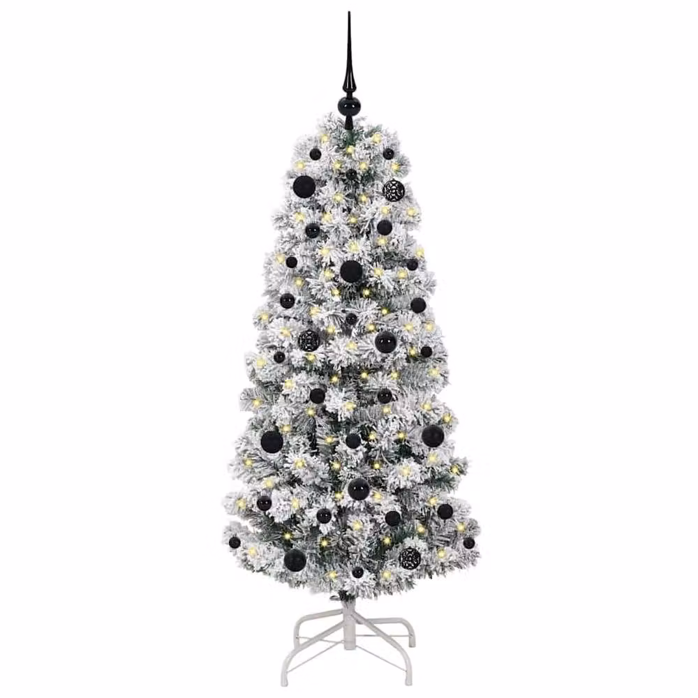 Berkfield Home Artificial Hinged Christmas Tree in Green and White, Height: 150 cm – 3