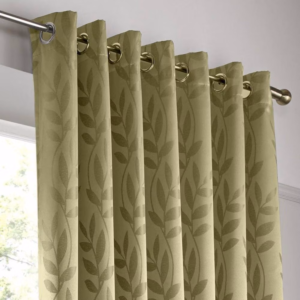 Luxury Living Jacquard Leaf Ring Top Curtains in Green, Semi-Transparent Floral Fabric, Width: 229 cm, Drop: 274 cm – 3