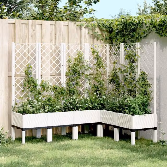 Berkfield Home Garden Planter with Trellis in White, W/D/H: 160 x 120 x 142 cm