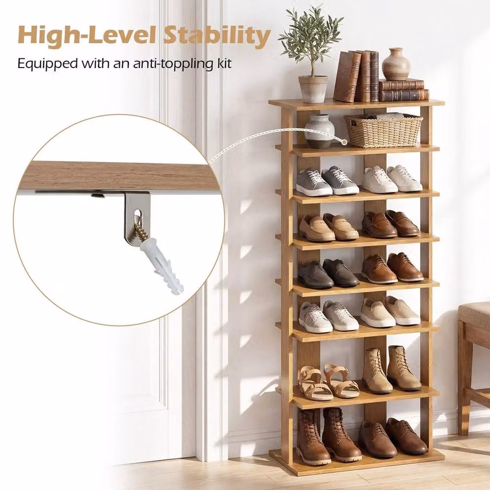 KORVIXA 7-Tier Double Shoe Storage Tower Organiser Unit in Natural Wood – 4