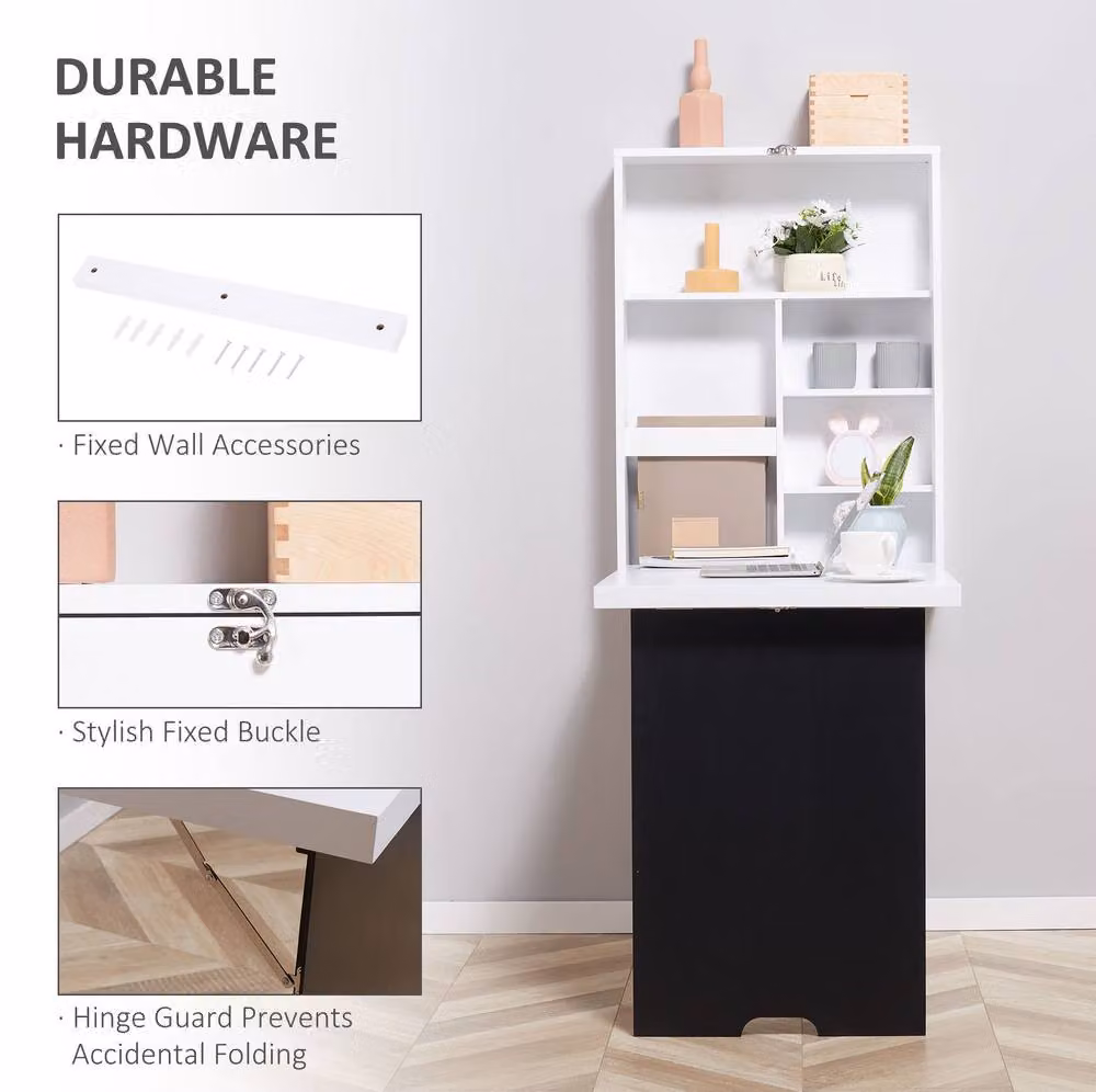 STILVORA Wall-Mounted Folding Writing Desk with Storage in White – 3