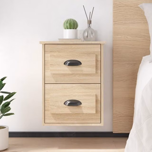 Berkfield Home Wall-mounted Bedside Cabinet in Sonoma Oak Brown, W: 41.5 cm, D: 36 cm, H: 53 cm