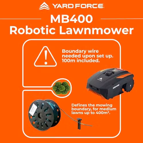 Yard Force MB400 Robotic Lawn Mower in Black with 20V Rechargeable Battery, Bluetooth App Control and Adjustable Cutting Height of 20–55mm, Ideal for Lawns up to 400m² – 4