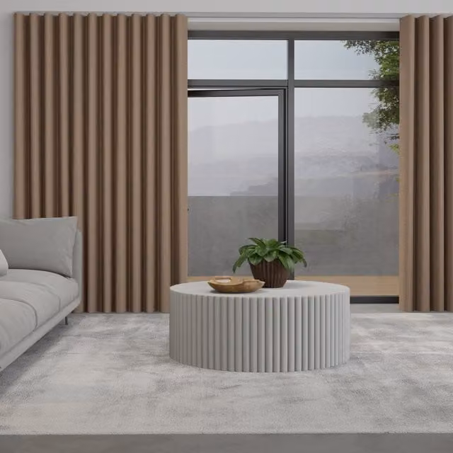 Terrys Made to Measure Wave Blackout Satin Fabric Curtain Panel in Beige and Brown with Caramel Track
