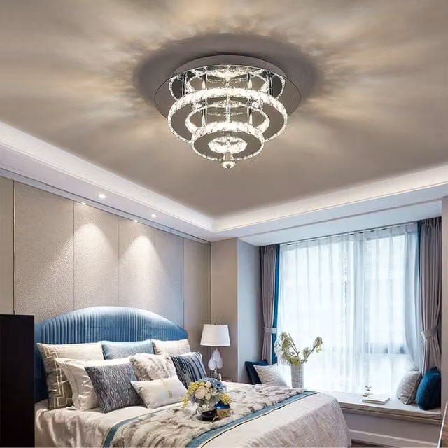 Livingandhome Dimmable Tiered LED Crystal Ceiling Light in Chrome and Silver