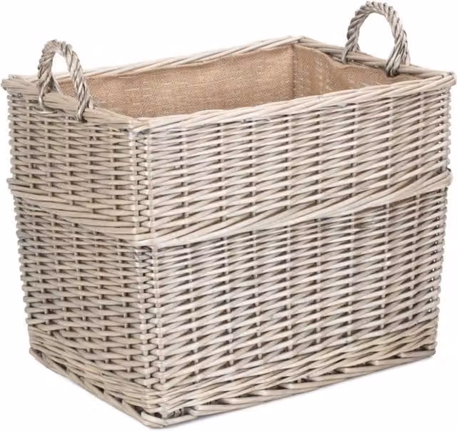 Red Hamper Rectangular Wicker Log Storage Basket with Hessian Lining in Red and Brown, W: 36 cm, D: 35 cm, H: 1.5 cm – 1
