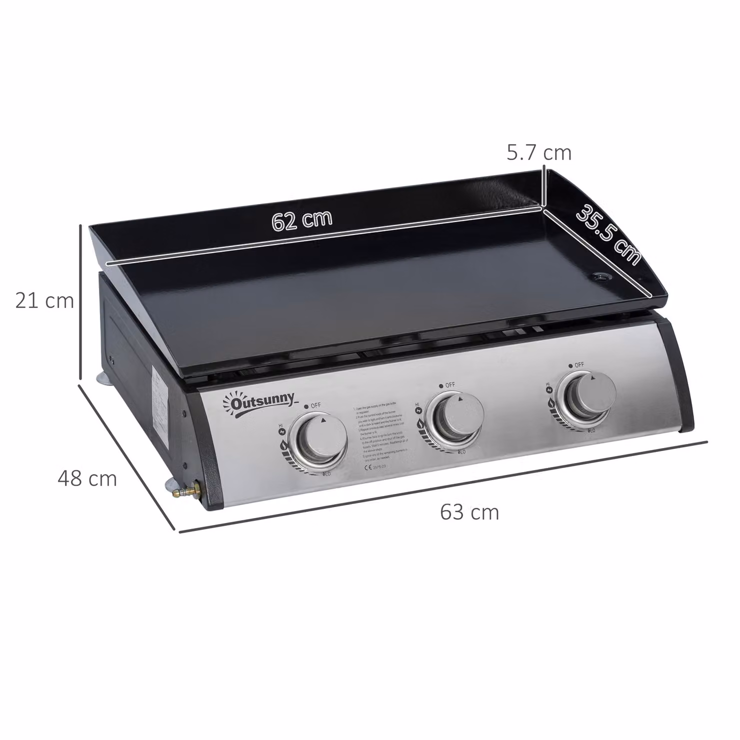 Outsunny Portable Tabletop Gas Plancha BBQ Grill with Stainless Steel Burner, Silver – 3
