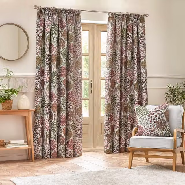 Make It A Home Ophelia Floral Jacquard Pencil Pleat Curtains, Red/Multicolour, Width: 137 cm, Height: 117 cm