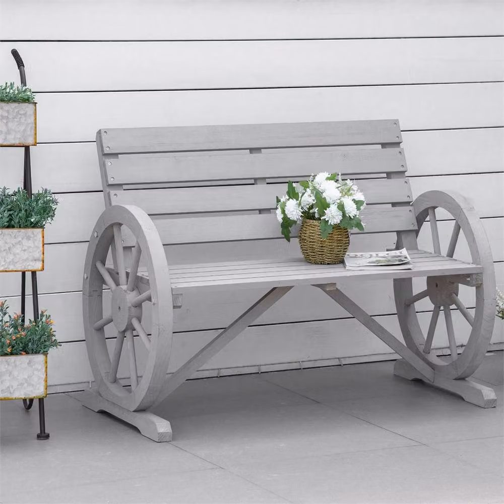 Nordara Grey 2 Seater Wooden Garden Bench with Armrests, W: 120 cm, D: 60 cm, H: 60 cm – 2