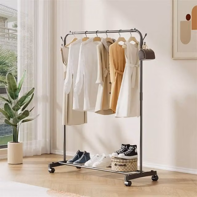 SPETLEK Heavy Duty Metal Dual Rail Clothes Garment Hanging Rack in Matt Black, W: 120 cm, H: 145 cm, D: 68 cm