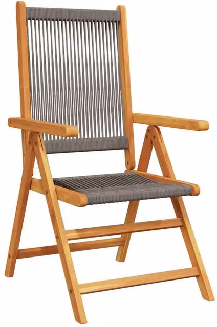 Berkfield Home Set of 4 Grey Reclining Garden Chairs in Oiled Acacia Wood with Textilene Fabric – 1