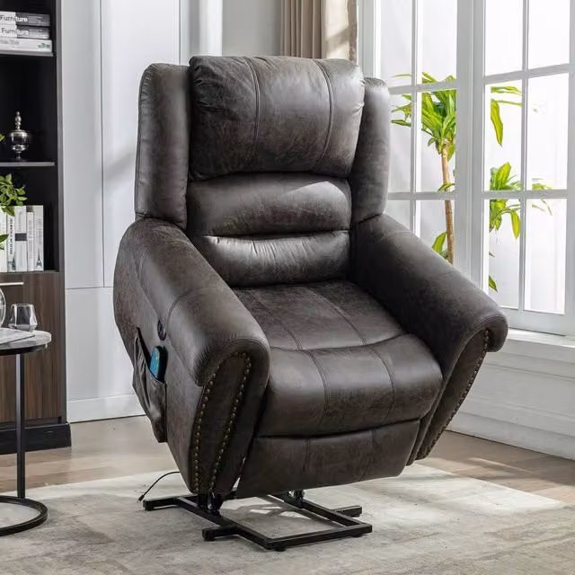 Matteo Heavy Duty Faux Leather Electric Power Lift Massage Recliner in Grey