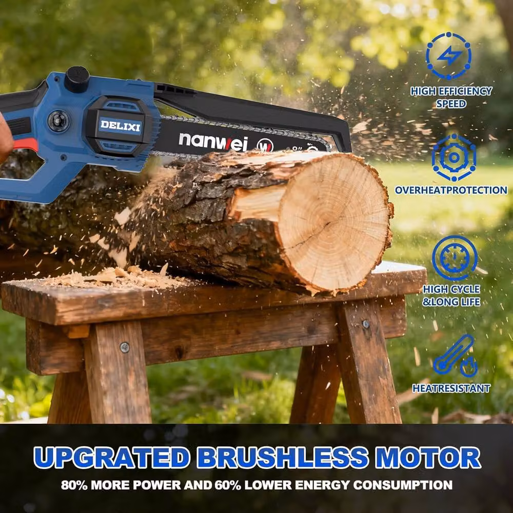 NANWEI 8 Inch Cordless Mini Chainsaw in Blue and Multicolour with 2 Batteries and 2 Chains – 2