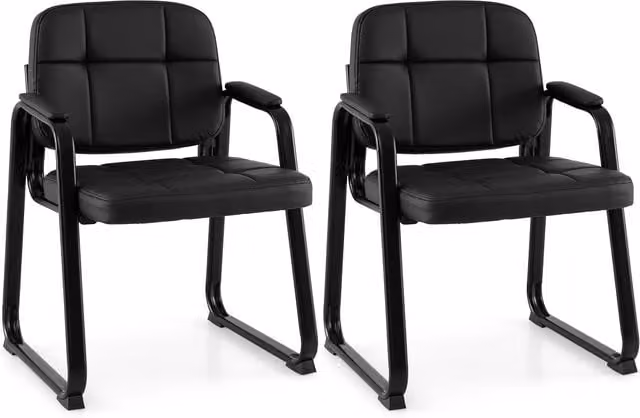 Costway Set of 2 Black Synthetic Leather Waiting Room Guest Chairs with Armrests
