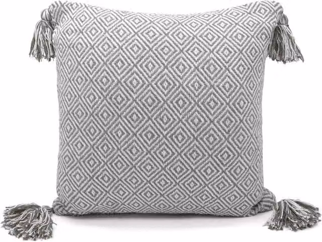 Velosso Shabby Chic Vintage Look Tassel Edge Square Cotton Cushion in Grey