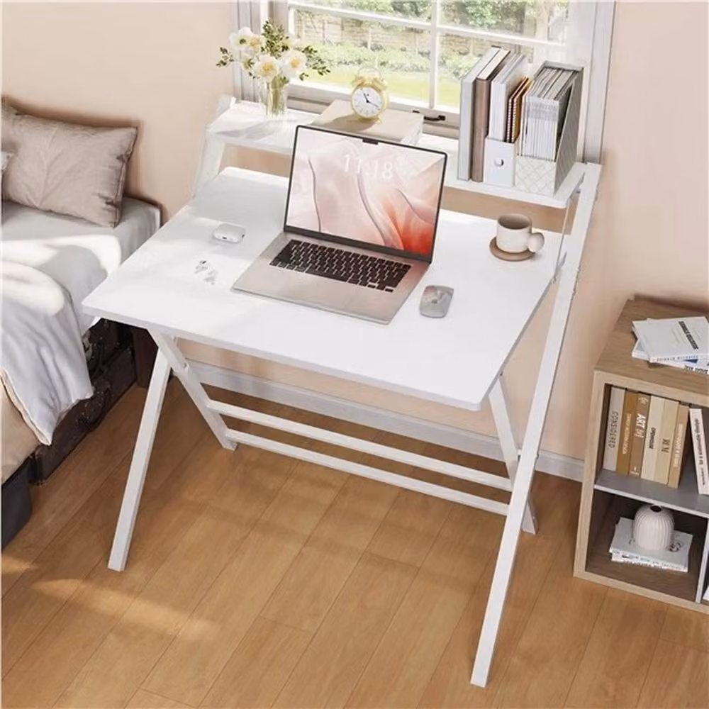 KORVIXA Modern Foldable Computer Desk in White, W/D/H: 90.5 x 60.5 x 60.5 cm – 2