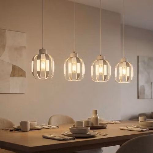 Netlighting Arlen Bar Pendant Ceiling Light in White and Beige with Crystal Details and Height Adjustable Design – 2