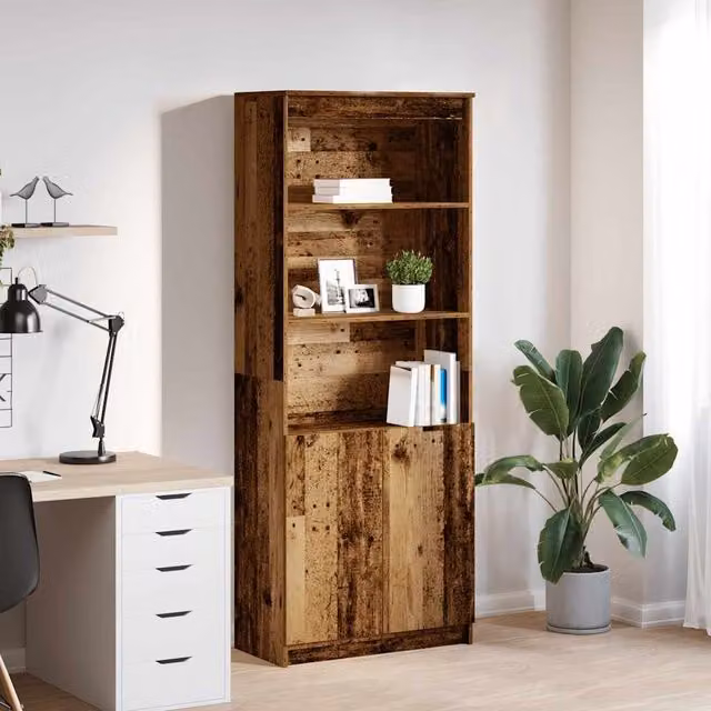 Berkfield Home Old Wood Highboard in Brown, W/D/H: 70 x 35 x 180 cm
