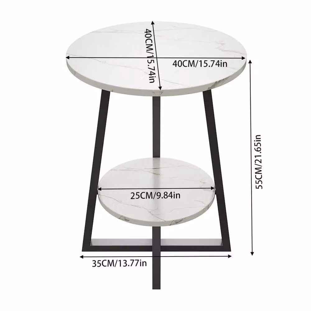 PAWNORA Modern 2-Tier Round White Coffee Table with MDF and Metal Construction – 2