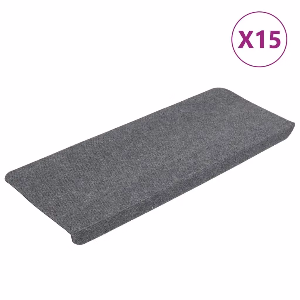 Berkfield Home Self-adhesive Non-slip Stair Mats, Grey, 15 Pieces, W: 65 cm, D: 24.5 cm, H: 3.5 cm – 2
