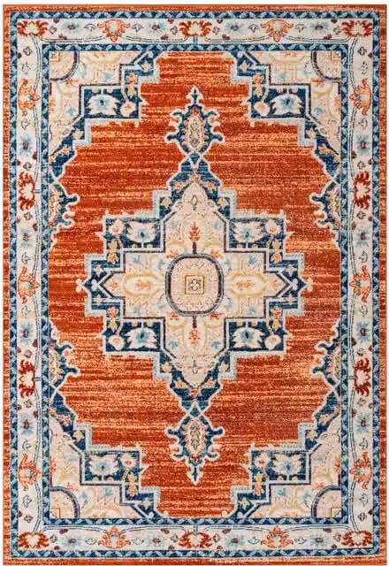 Kukoon Terracotta Orange Traditional Medallion Living Area Rug W: 80 cm, L: 150 cm