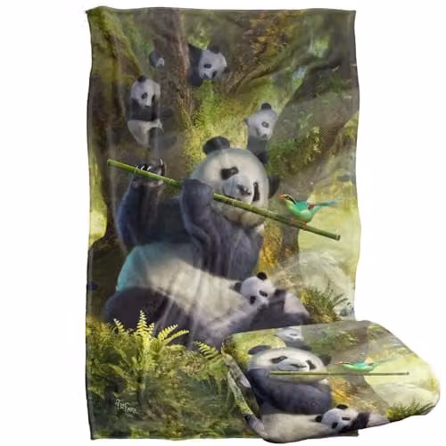 JQ Licensing Jlo Panda Family Flute Silky Touch Super Soft Fleece Throw Blanket, Multicolour, W/D/H: 91 x 147 cm