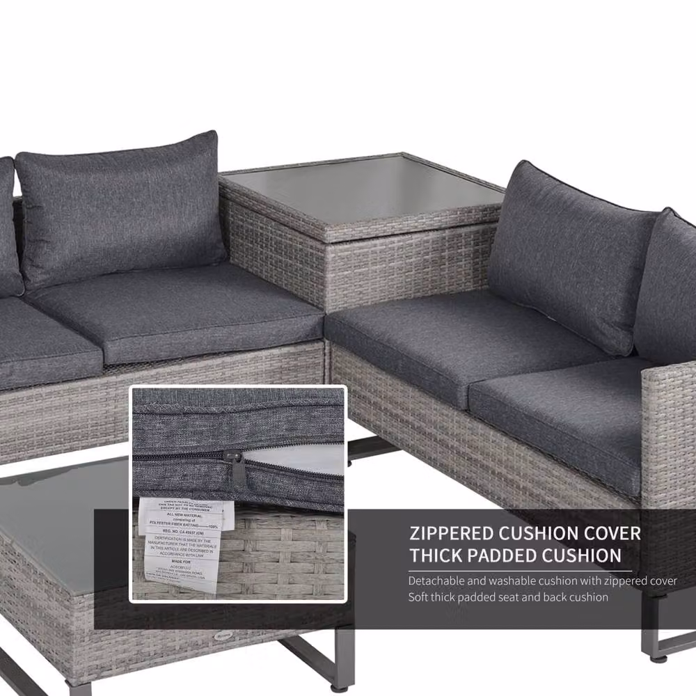 Wyld Haus Samilo 4 Seater Grey Rattan Garden Sofa Set with Glass Coffee Table and Storage – 4
