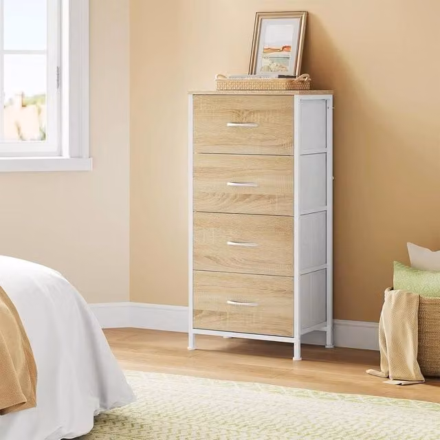 EONLION Brown Bedroom Chest of Drawers with 4 Fabric Drawers, Width: 100 cm – 1
