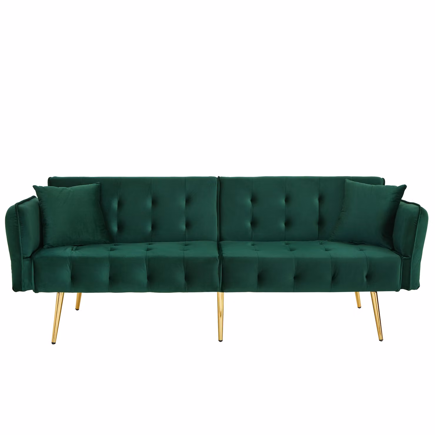 Aosom UK Green Velvet Click Clack Sofa Bed with Gold Accents and Scatter Cushions, W/D/H: 178 x 82 x 70 cm – 2