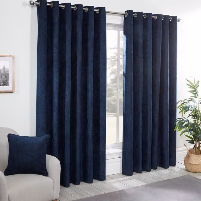 Divante Blue Thermal Insulating Opaque Fabric Panel Curtains with Eyelets, Height: 229 cm