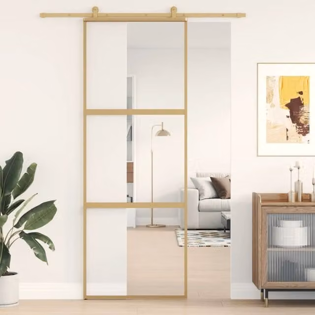 Berkfield Home Modern Sliding Door in Gold with Clear ESG Glass and Aluminium, W: 76 cm, H: 205 cm