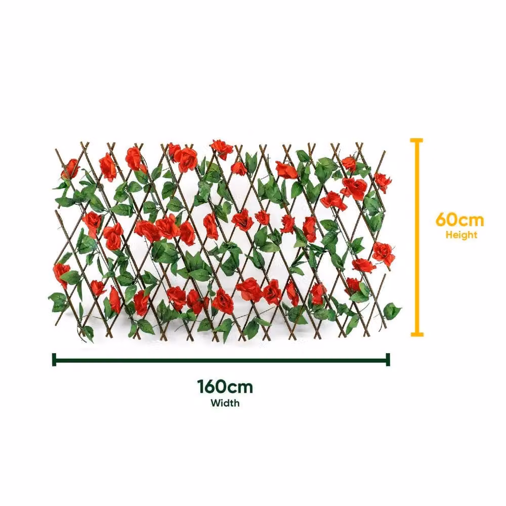 Gardenwize Solar Powered LED Extendable Garden Trellis with Red Flowers and Faux Ivy Privacy Screen – 2