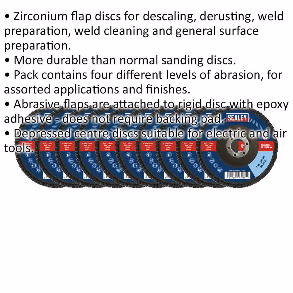 Loops 10 Pack 115mm Zirconium Flap Discs for Angle Grinders with 22mm Bore, Assorted Grits Multipack in Multicolour – 2