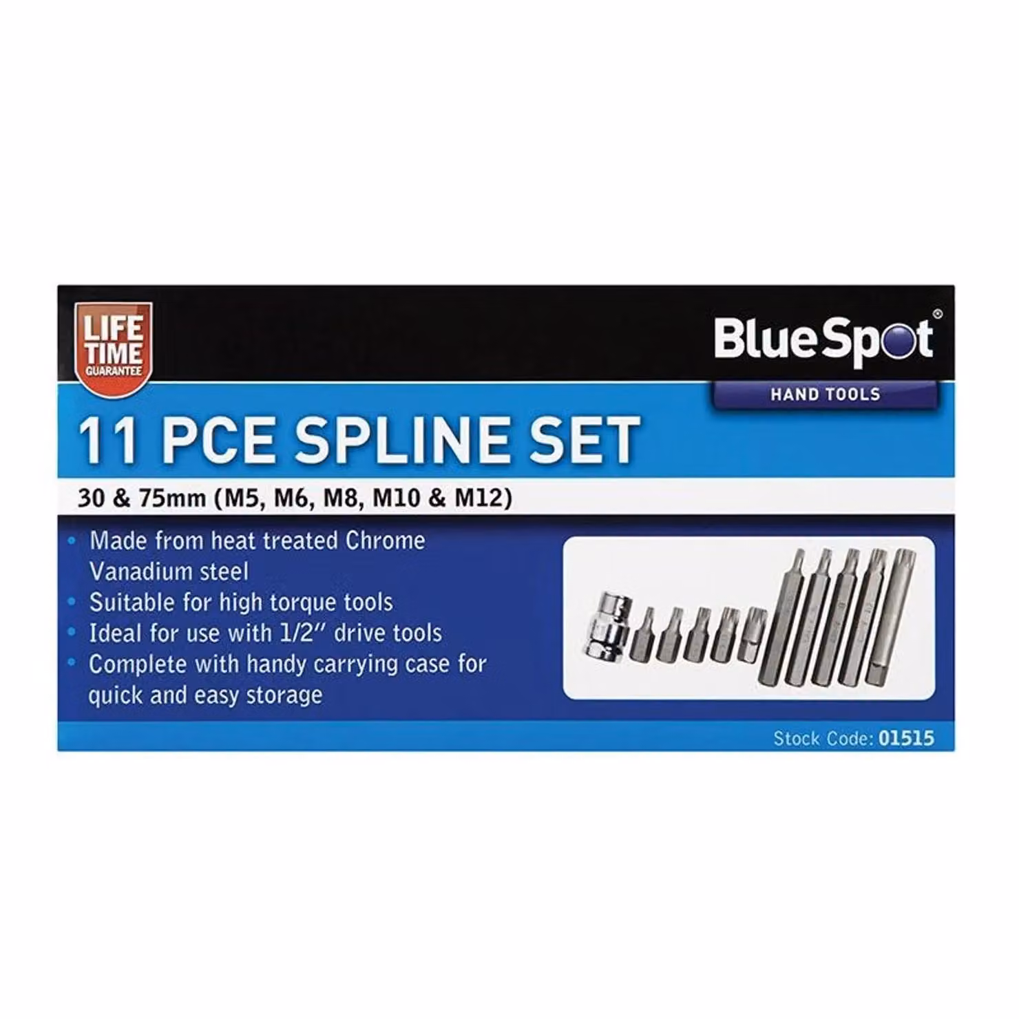 Bluespot Tools 11 Piece Chrome Vanadium Steel Spline Bit Set in Silver and Multicolour – 2