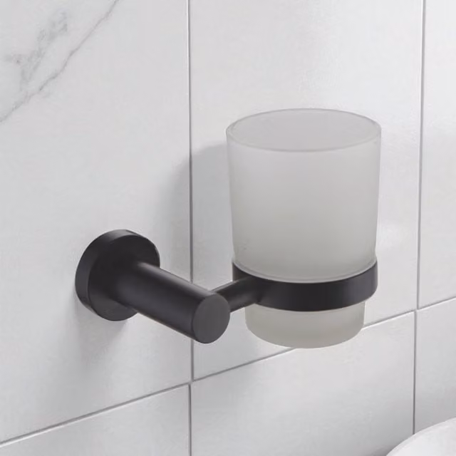 Showerdrape Modernity Black Stainless Steel and Frosted Glass Wall Mounted Toothbrush Holder