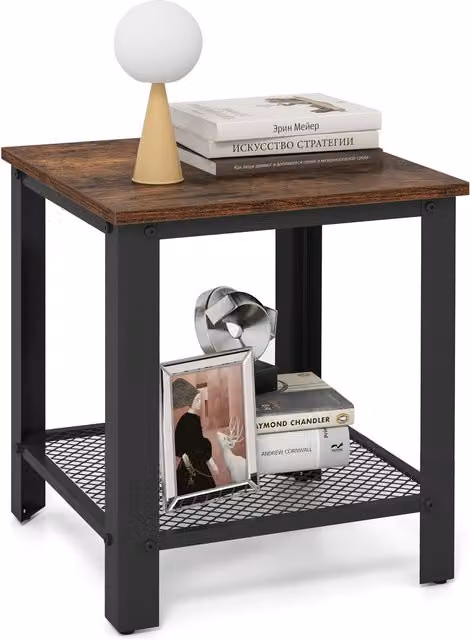 COSTWAY 2-Tier Square Industrial End Table in Brown