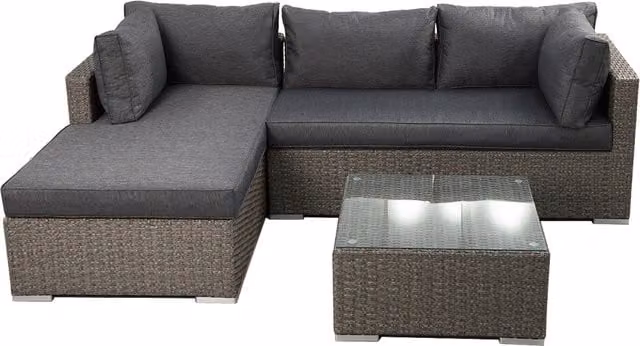 Furniture One Grey L-Shaped Polyrattan Garden Corner Sofa Set with Fabric Cushions