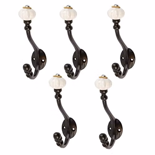 Hammer and Tongs Black Ceramic Flower Hat and Coat Hook, Pack of 5, W: 30 mm x H: 140 mm