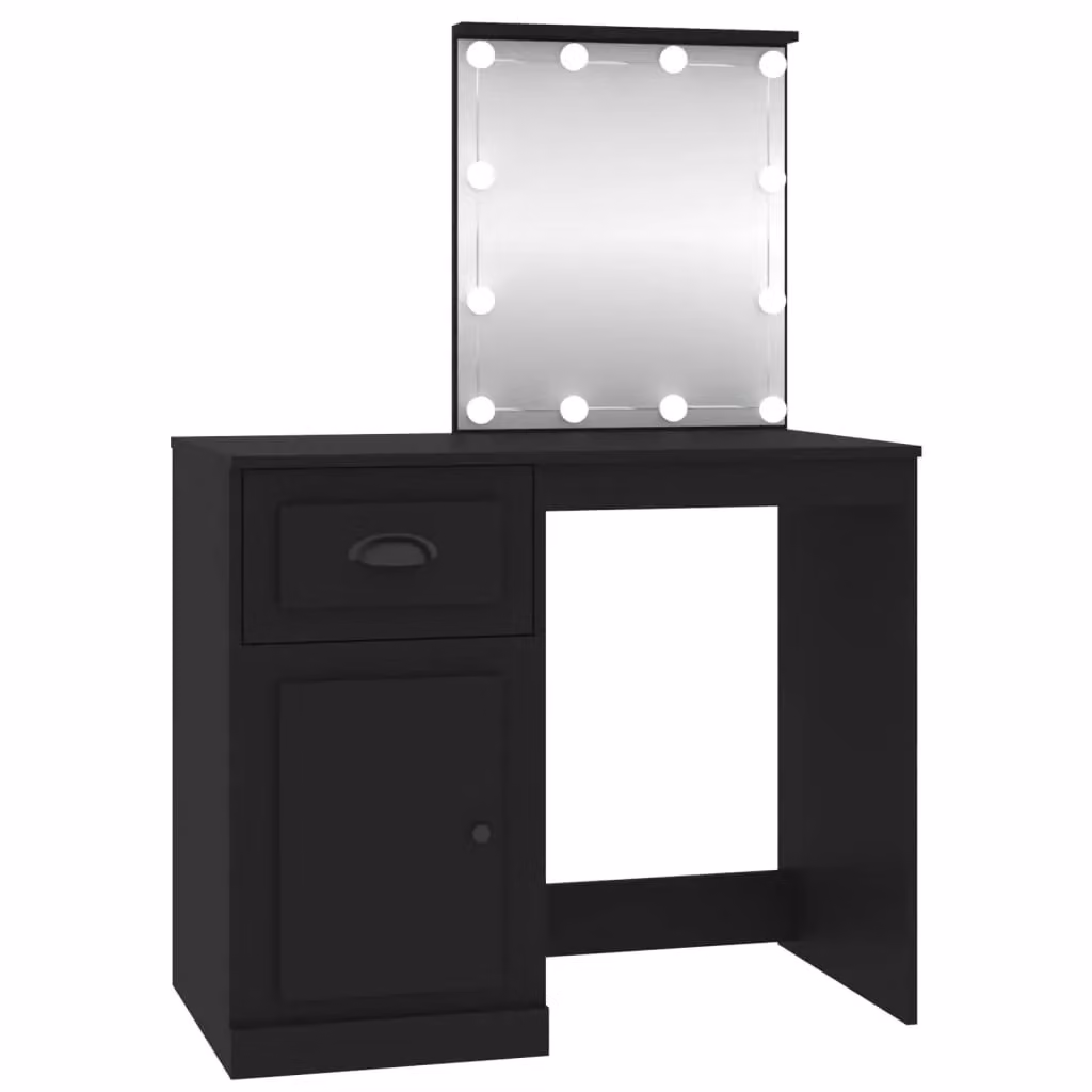 Berkfield Home Black Hollywood LED Dressing Table in Engineered Wood W/D/H: 90 x 50 x 132.5 cm – 2