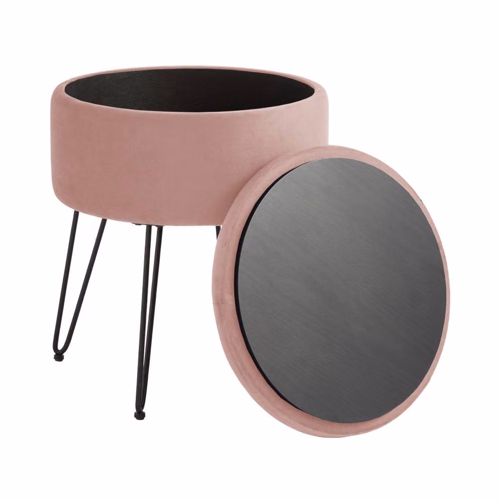 GFW Avery Velvet Storage Stool in Pink with Metal Frame – 2