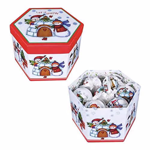The Christmas Workshop Set of 14 White Cartoon Snowman Christmas Baubles, Diameter: 7.5 cm – 2